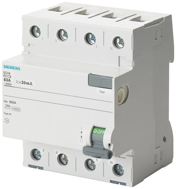 Siemens interruptor diferencial, 4 polos, Tipo AC, Entrada